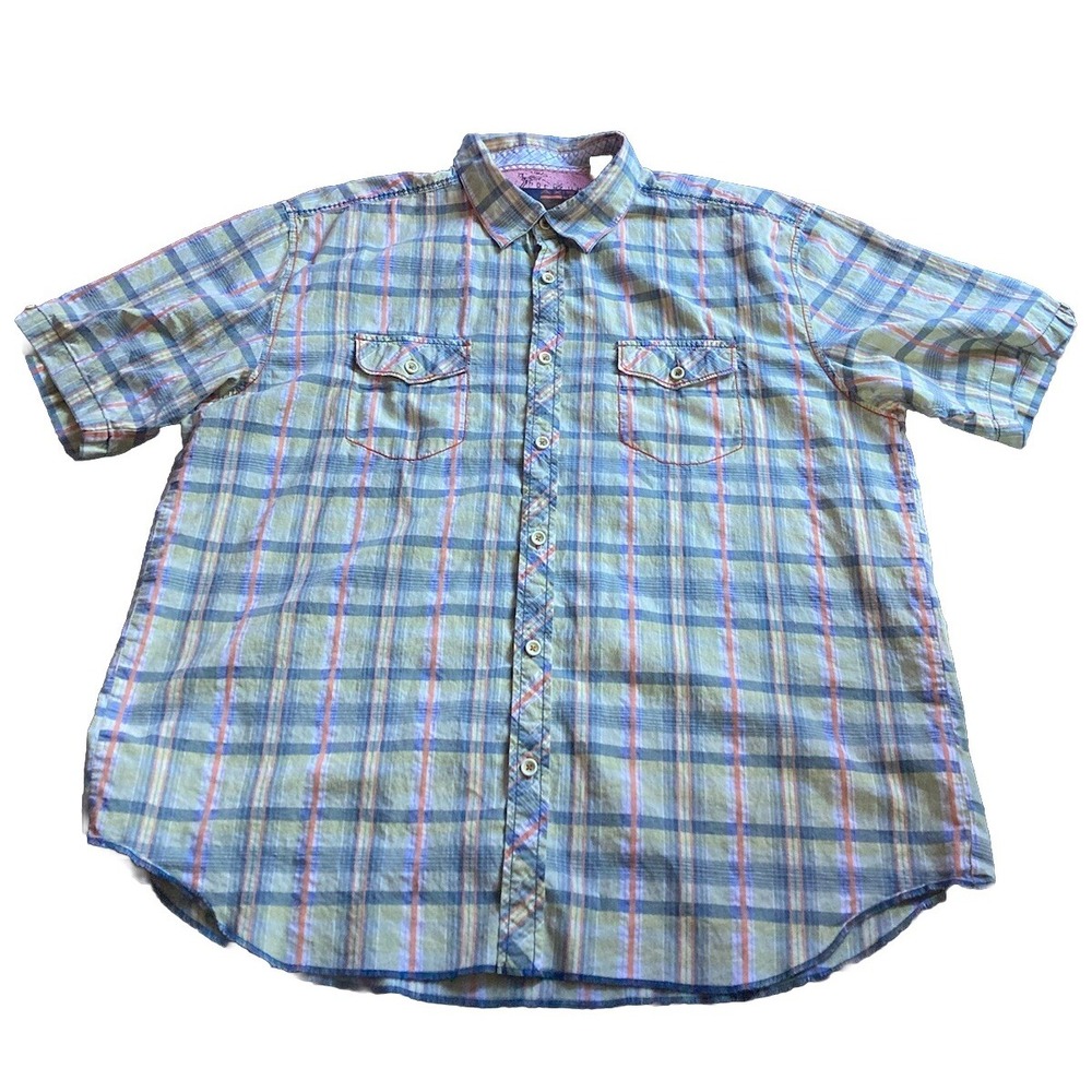 Axis LA 💯 Cotton XXL Blue-pink-Yellow-Men's Plaid Button Up Shirt-Nice!